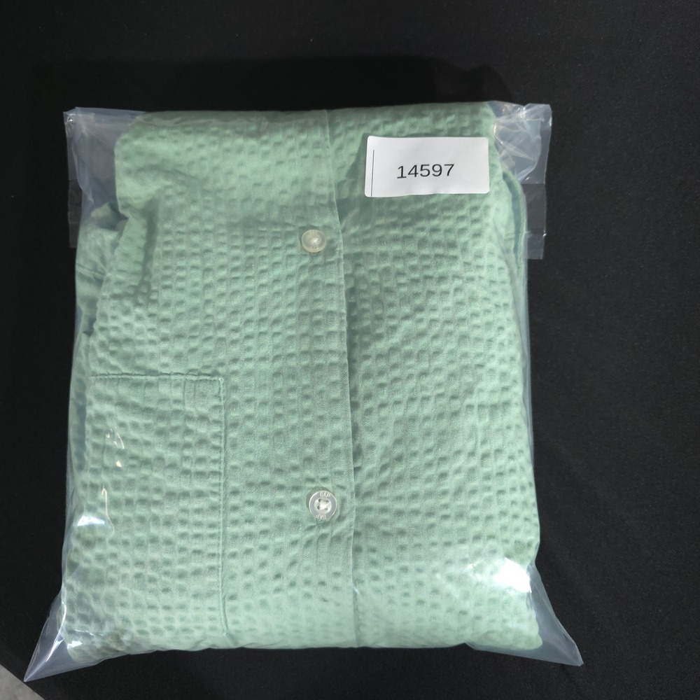 Gap Seersucker Shirt Mens XXL Green Short Sleeve Button Down Camp Collar Cotton - Picture 11 of 11